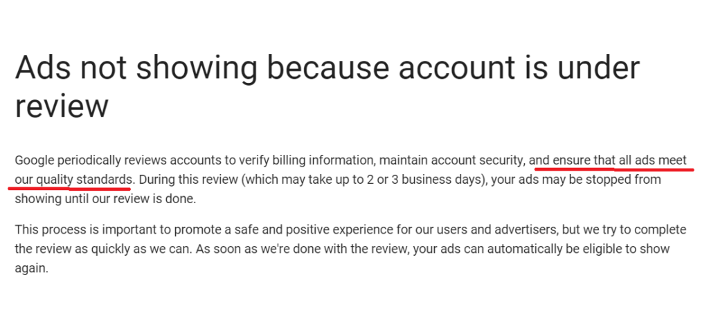 Why Adwords account goes under review